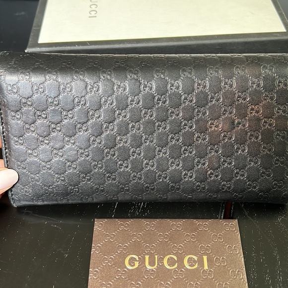 Gucci Dark Black Guccissima Leather Metal Flap Wallet - Picture 3 of 5